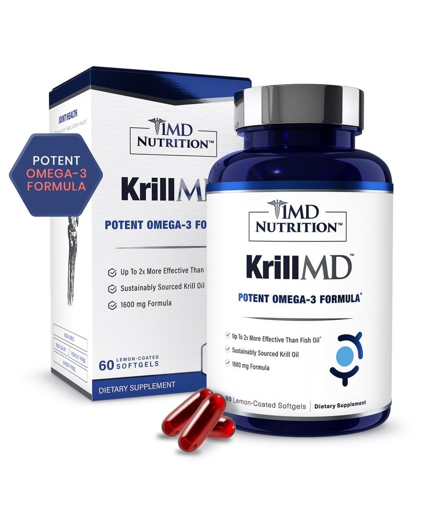 1MD Nutrition KrillMD - Antarktis Krill Oil Omega 3 täydennysosa Astaksantiini, EPA, DHA ...