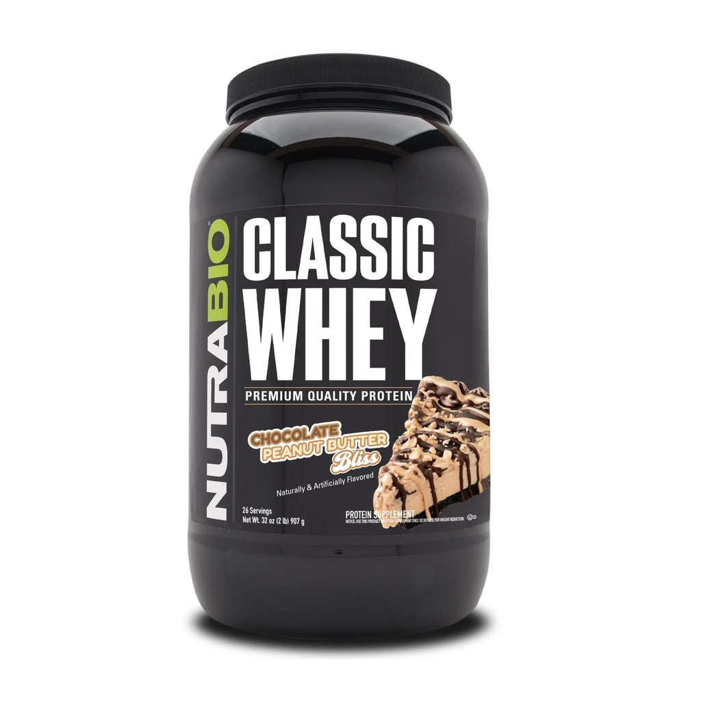 NutraBio Classic Whey Protein Powder- Full-Spectrum Amino Acid Profile - Inga fillers, konstgjorda färger, konserveringsmedel - Låg Glykemisk Index - (Chocolate Peanut Butter, 2 pund)