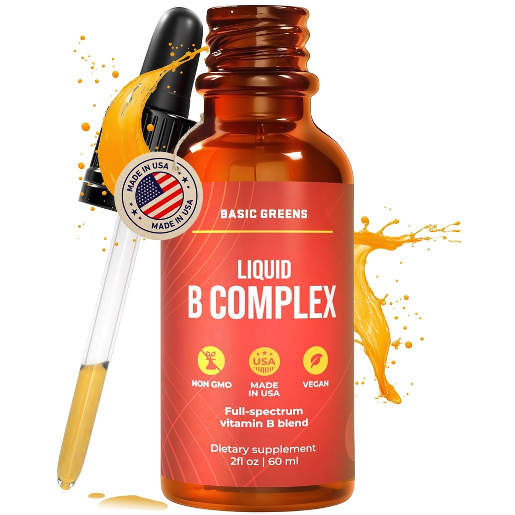 B-vitamiini Complex Liquid Drops - Strength Sublingual Formula, Maximizes Absorptio & Boosts Energy - B1, B2, B3, B5, B6, B7, B9, B12 - Natural Vegan Supplement for Immunity (B Complex)