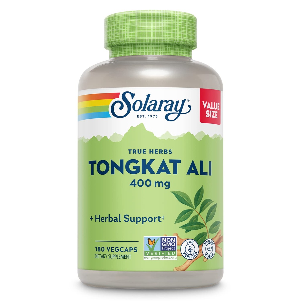 SOLARAY Tongkat Ali 400 mg - Longjack Tongkat Ali för män - Herbal Support för Mäns hälsa och vitalitet - Vegan, icke-GMO, Lab Verified - 180 portioner, 180 VegCaps