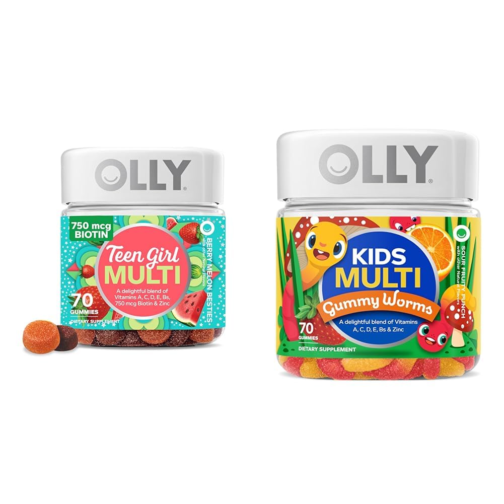 OLLY Teen Girl Multi Gummy, Kids Multivitamin Gummy Worms, Vitaminer, Minerals, Immune Support, 35 & 45 Day Supply