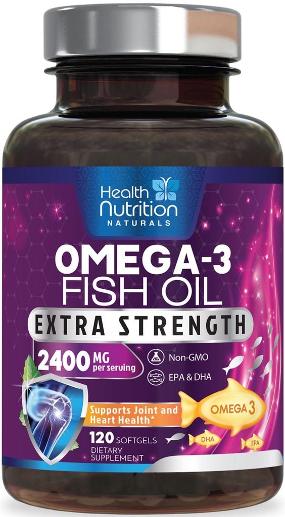 Omega 3 Fish Oil 2400 mg - Triple Strength Omega3, EPA & DHA rasvahapot täydentää - Natural Support for Immune, Heart & Brain Health - Wild Caught, non-GMO, Lemon Flavor, Burpless - 120 Softgels