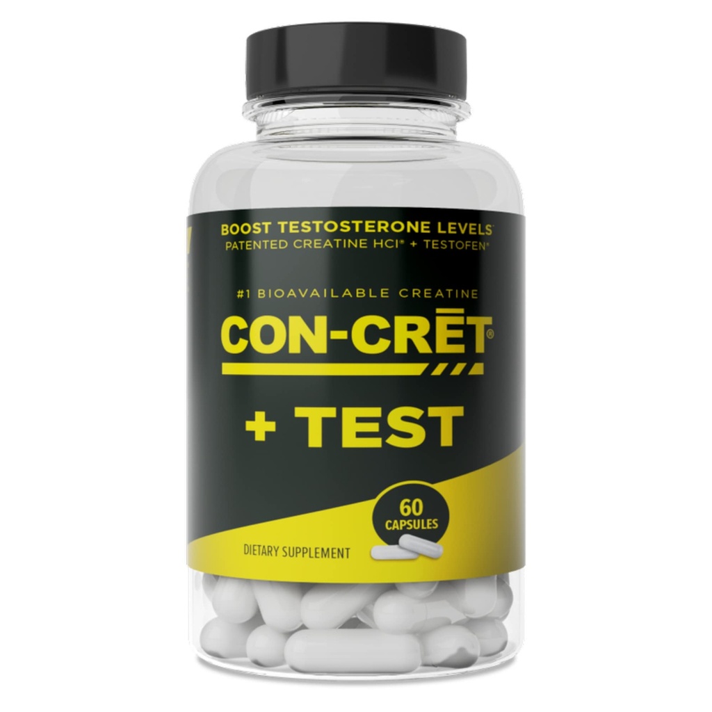 CON-CRET®+ Test, CON-CRET® Patentoitu Creatiini HCl Nyt Testofen®, Boost Testosteronitasot, 60 kapselia