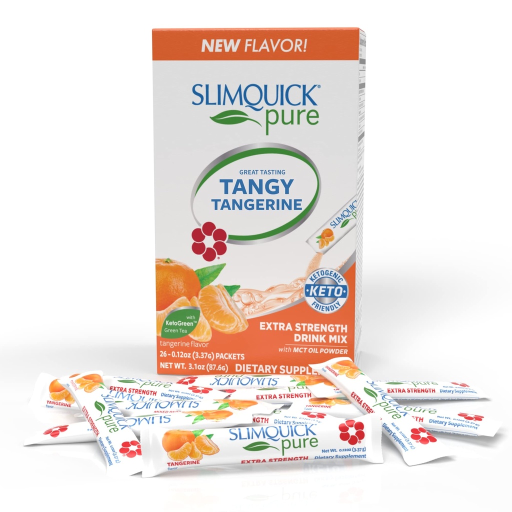 SlimQuick Extra Strength Painonhallinta Drink Mix naisille, tangeriini - auttaa aineenvaihduntaa, pitää täynnä pidempään vihreä tee, kofeiini, Chaste Tree, Rhodiola uute - 26