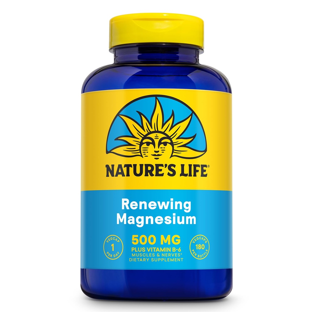 Natures Life Renewing Magnesium 500 mg - Plus B-6-vitamiini - lihasten ja hermojen tuki - Lab todennettu (180 palvelinta, 180 VegCaps)