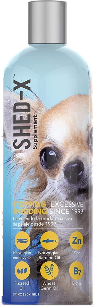Shed-X Liquid Dog Supplement, 8oz - 100% naturlig - hjälper hundspridning, fiskolja för hundar stöder hud och rock, hundolja för mat med viktiga fettsyror, vitaminer och mineraler