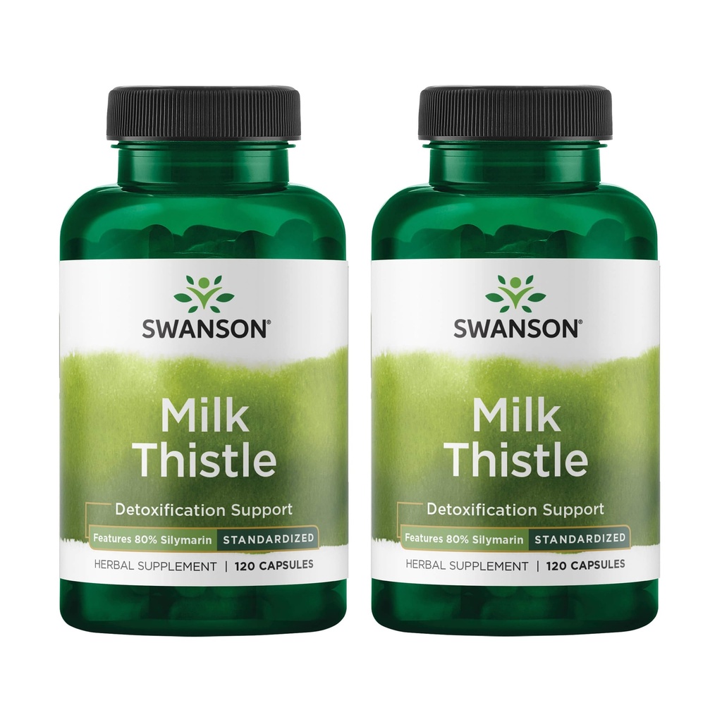 Swanson Milk Thistle (Standardized) - Herbal Liver Support Supplement w/ 80% Silymarin - Natural Formula Auttaa säilyttämään kaiken terveyden ja hyvinvoinnin - (120 kapselia) (2 pakkaus)