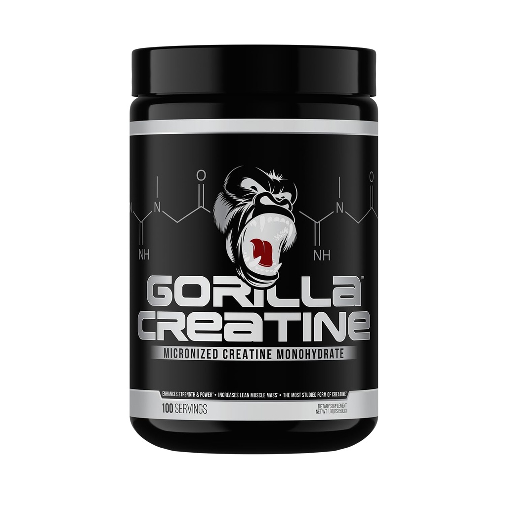 Gorilla Mieli Kreatiini Monohydraatti Micronized Powder, parantaa lihasten kokoa, teho ja vahvuus, 5 grams per tarjoilu, 100 tarjoilua
