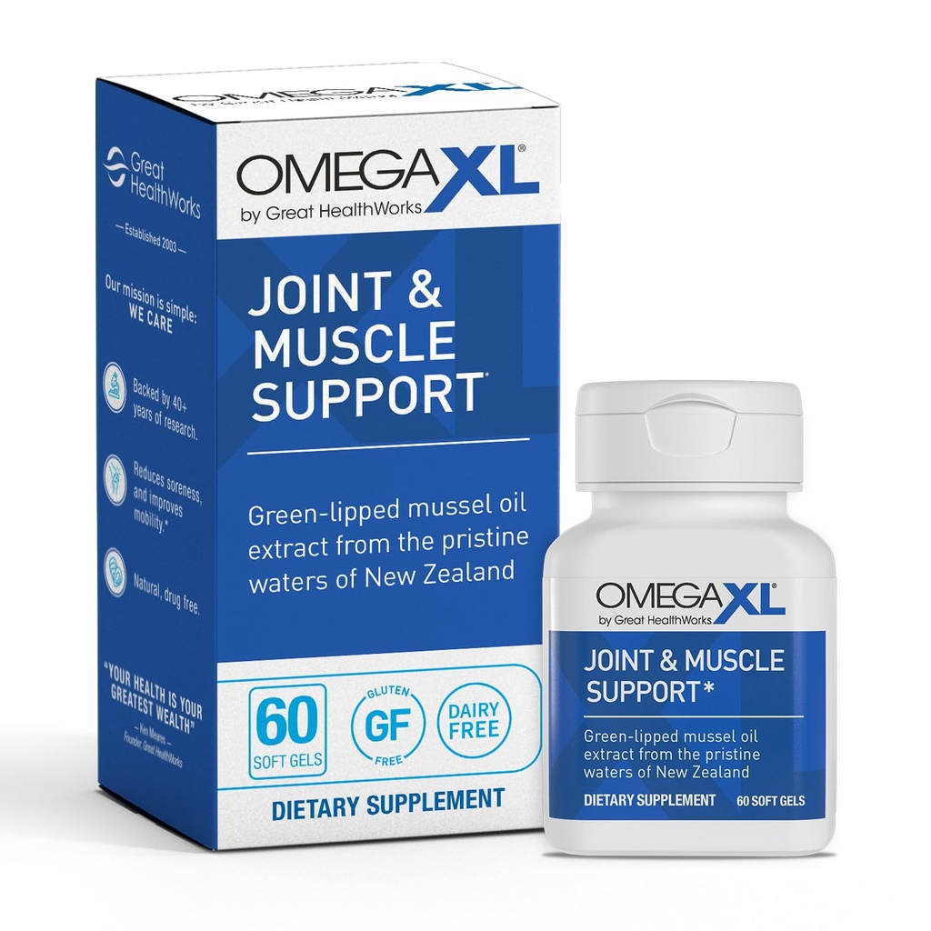 OmegaXL Joint Support Supplement, för Relief - Natural Muscle Support, Green Lipped Mussel Oil, Soft Gel Pills, Drug-Free, 60 Count