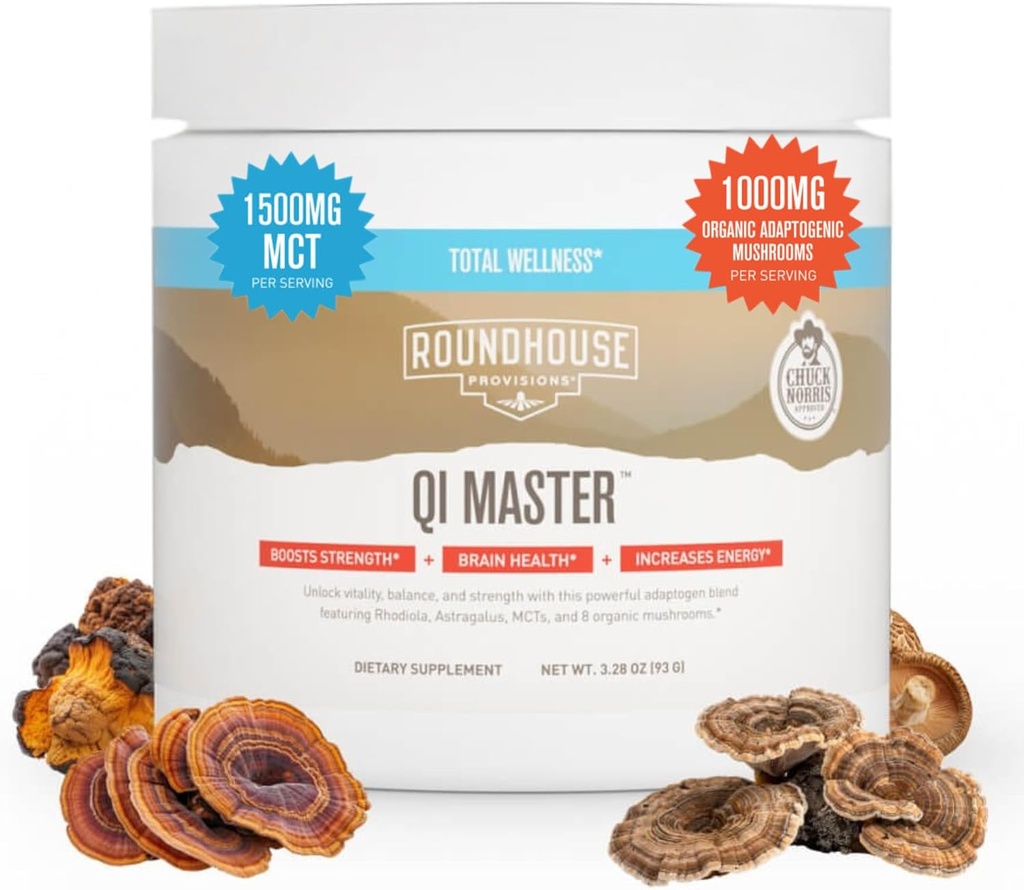 RUNDHOUSE PROVISION Qi Master Adaptogen Blend, Earthy Mushroom Flavor med Astragalus Root, Rhodiolife Extract, MCT, 8 Organic Mushrooms (30 Scoops) av Chuck Norris