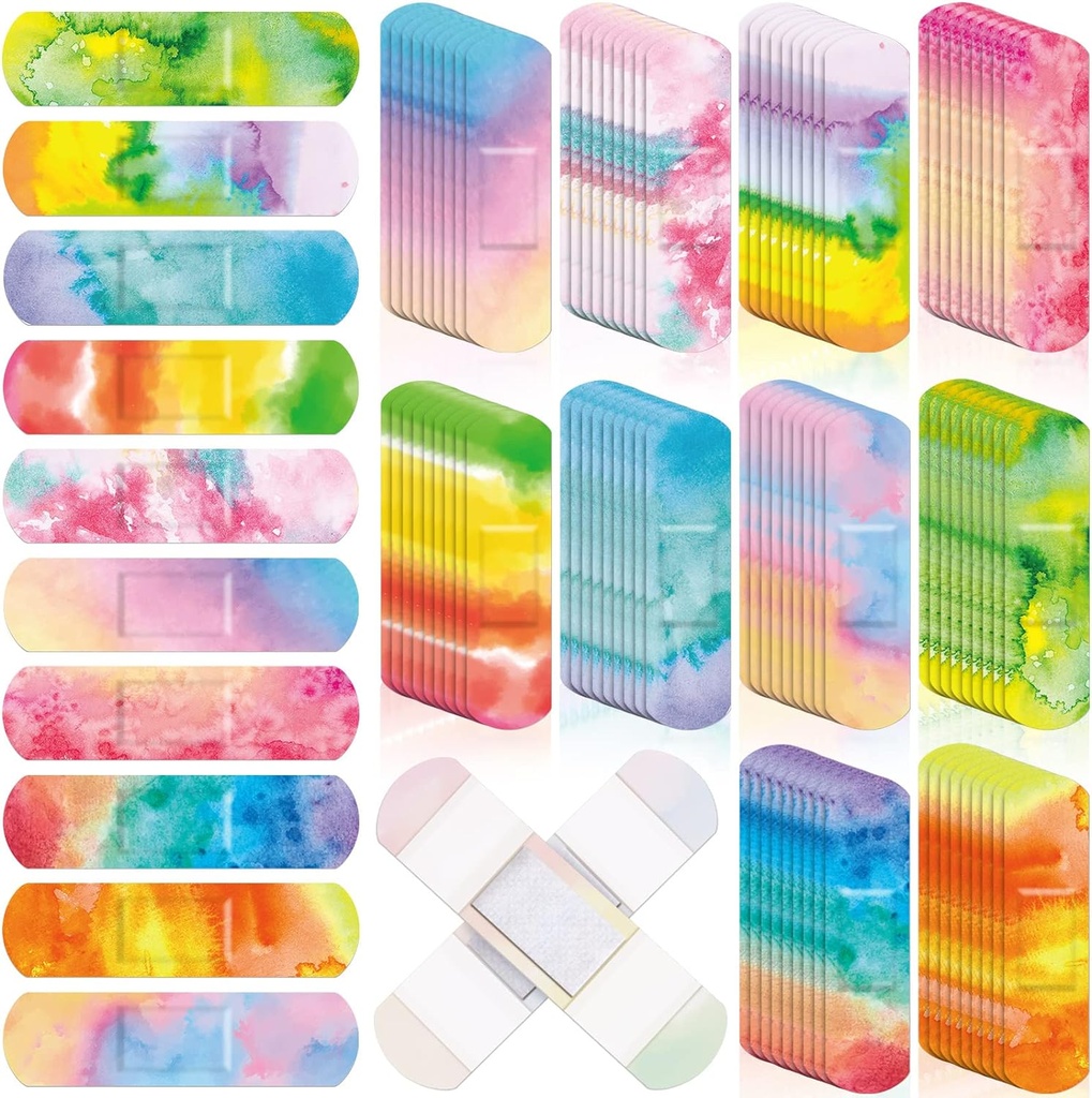 Lounsweer 120 kpl Lapset Bulk Sie Dye Pastel värillisiä Bandges for Kid Söpö Vedenpitävä Joustava Liima Tap hengittävä hoito lapsen vauva Toddler Leikkaukset Haavat Palaa, 10 tyyli(Tie väriaine)