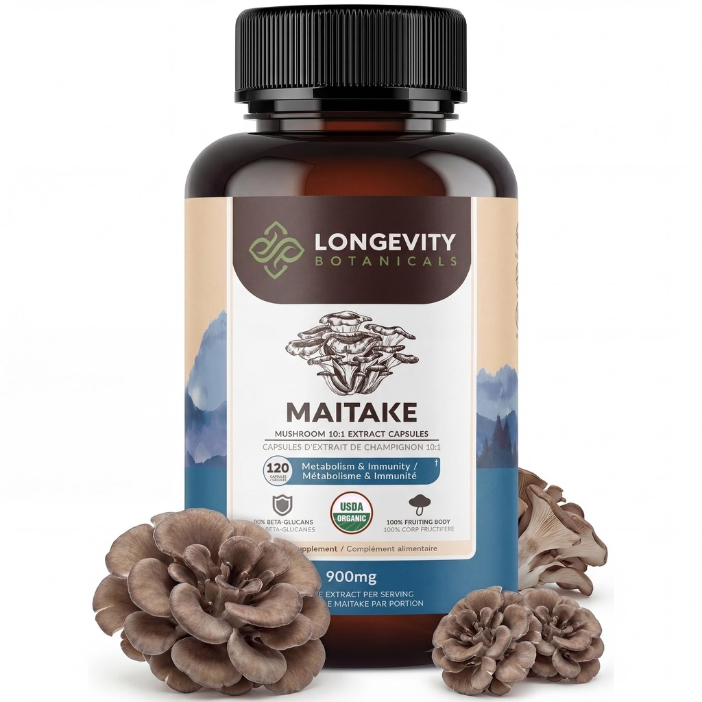 Pitkäikäisyys Kasvitieteet Organic Maitake Mushroom Extract kapselit (120) ...