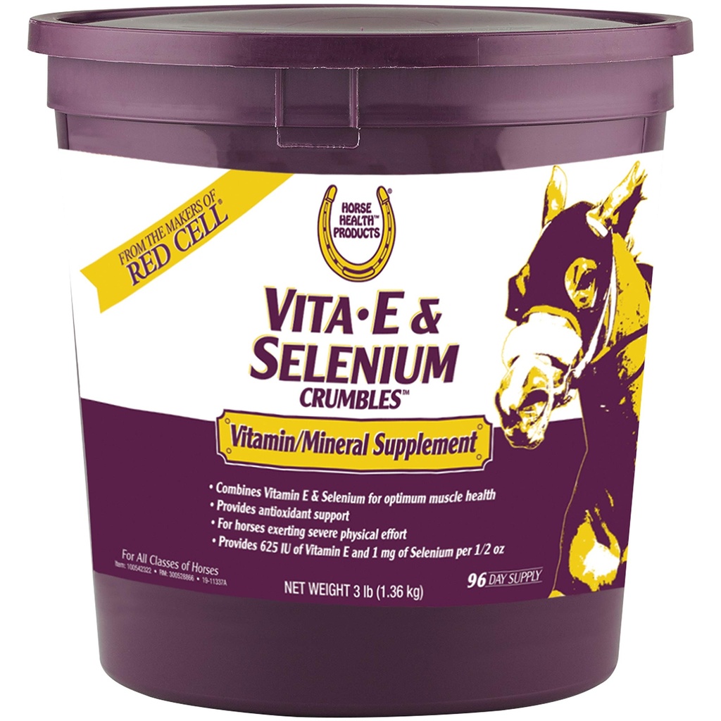 Farnam Horse Health Vita E & Selenium Crumbles Horse Vitamin Supplement, Stöder optimal muskelhälsa och antioxidant stöd, 3 lbs., 96 dagars leverans