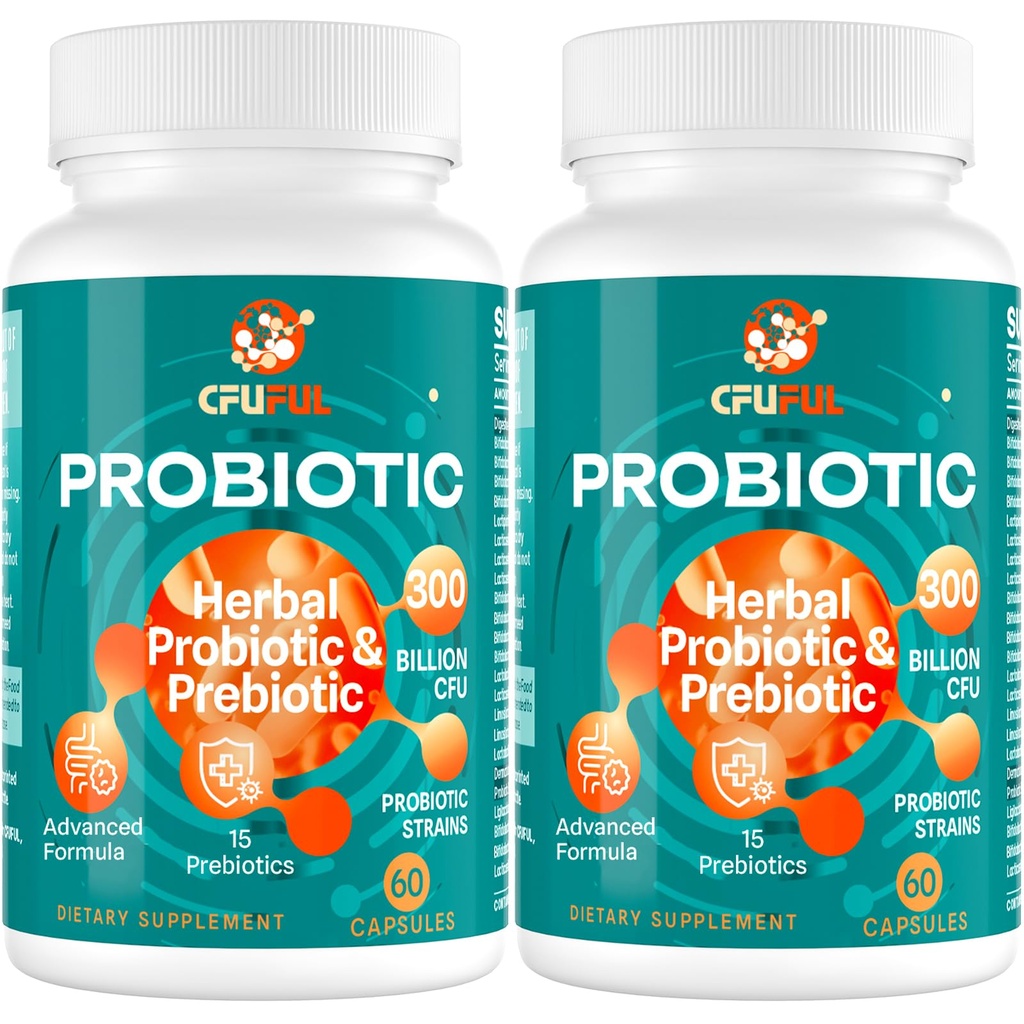 Probiotika för kvinnor och män - 300 miljarder CFU, 24 Strains Probiotic + 15 Organic Herbs Prebiotics Blend, för Total Digestive Gut Health, Immune, Constipation & Bloating, Shelf Stable - 4 månaders leverans