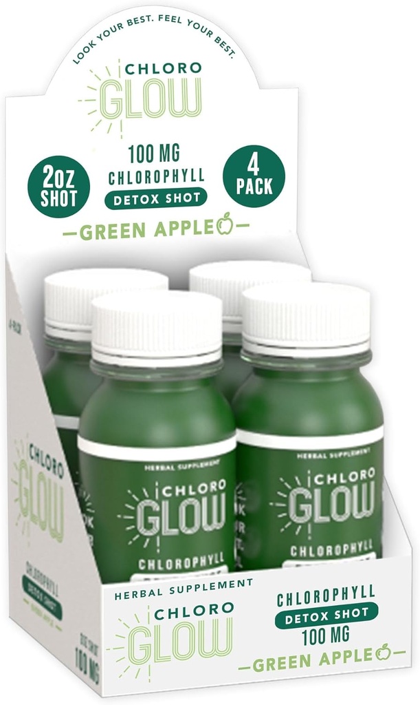 Kloroglow klorofylli shotit Organic Plant-Based Green Apple Drink for Immuno Support & Body Cleanse