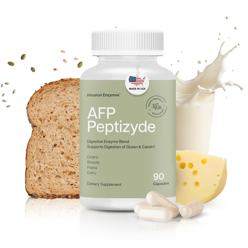 Houston Enzymes AFP Peptizyde - Digestive Enzyme Combination for Protein, Casein & Gluten Proteins - Digestive Enzymes for Women and Men (90 kapslar)