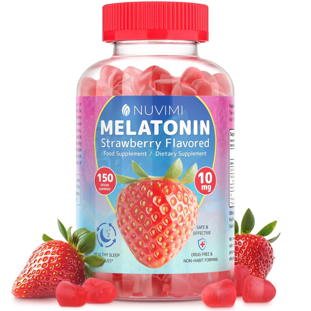 Melatoniini Gummies - 10 mg Mansikka makuinen ravinto ravinto täydentää auttaa tukemaan unta - 150 Vegan Gummies