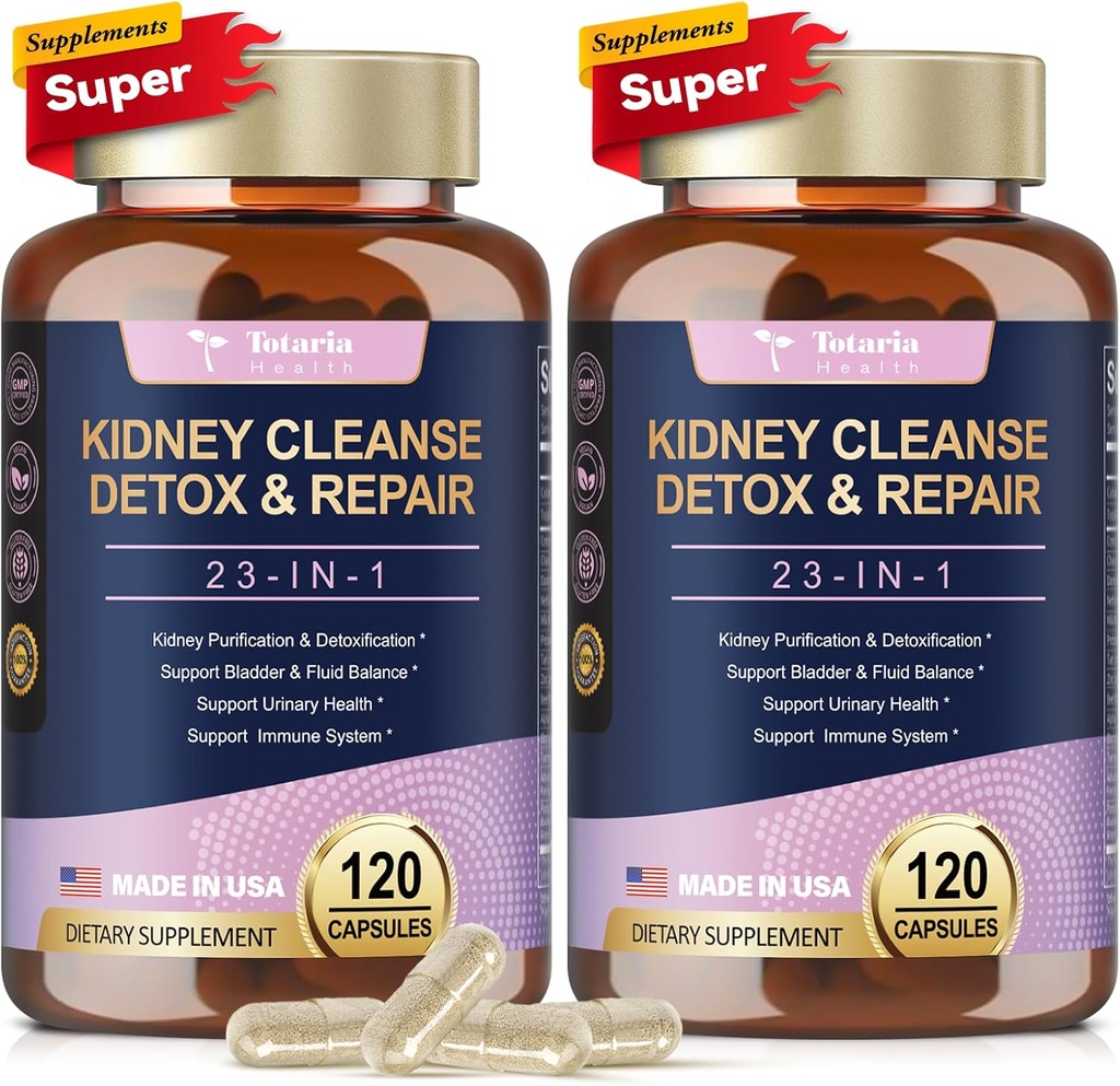 Totaria (2 P) Munuaiset ja maksa Puhdistus Detox & korjauskapselit, Chanca Piedra & Cranberry Pillerit maksan ja munuaisten tuki täydentää Extra Strength Kivien liuotin, virtsateiden terveys naisille