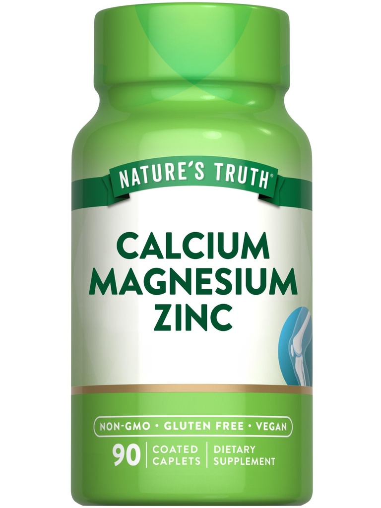 Naturens Sanning Kalcium Magnesium Zink | 90 Belagda Caplets | Vegan, icke-GMO och Gluten fri tillägg