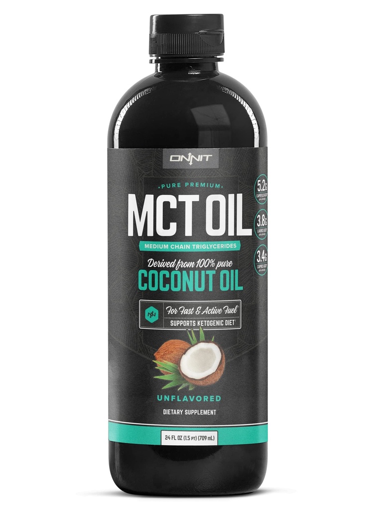 Onnit MCT Öljy - puhdas MCT Coconut Oil, Ketogeeninen ruokavalio ja Paleo optimoitu C8, C10, Lauric Acid - Täydellinen kahvi, Shakes, ja ruoanlaitto (Flavorless - 24oz)