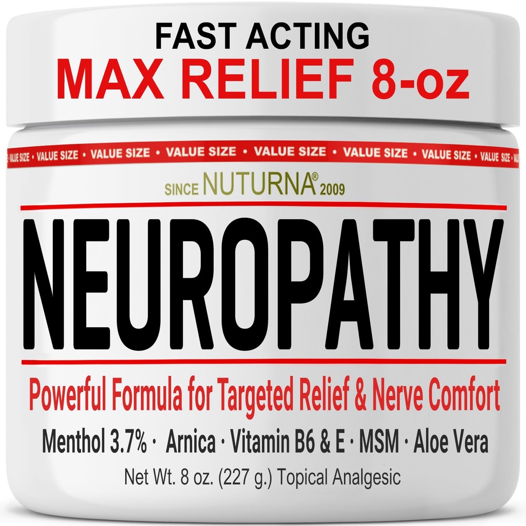 Neuropatia Relief Cream - Nopeasti toimiva Max Relief jalat varpaat - Ultra Strength Menthol, Arnica, Aloe Vera, MSM, Natural rauhoittava hermojen helpotus - Erittäin suuri 8 oz