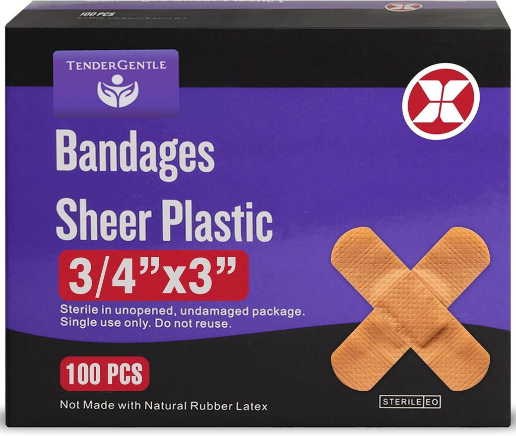 Liima Bandage - laatikko 100 3/4" Joustava sukkanauhat viiltoja, scrapes, Burns - Latex vapaa, Steriili pieni side