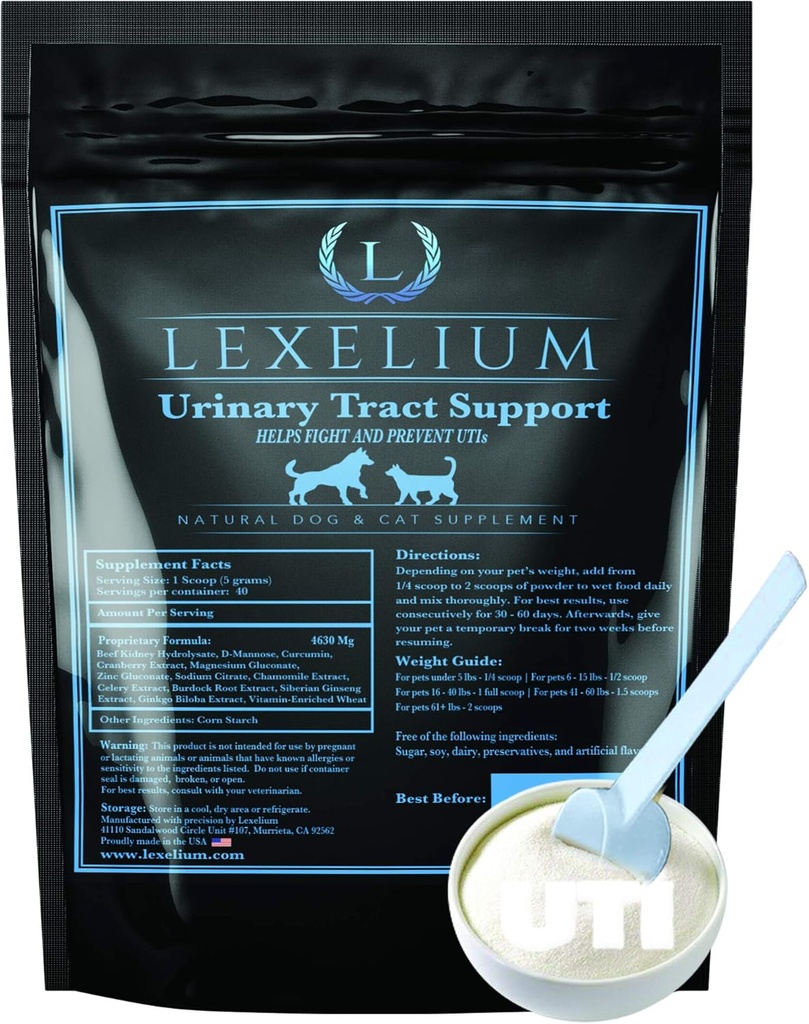 Organic Urinary Tract Infection UTI Support för hundar och katter - Befäst med Cranberry, D Mannose och Curcumin - Optimizes Kidney & Bladder Function - kan förebygga njurar / blåsstenar - 200 G