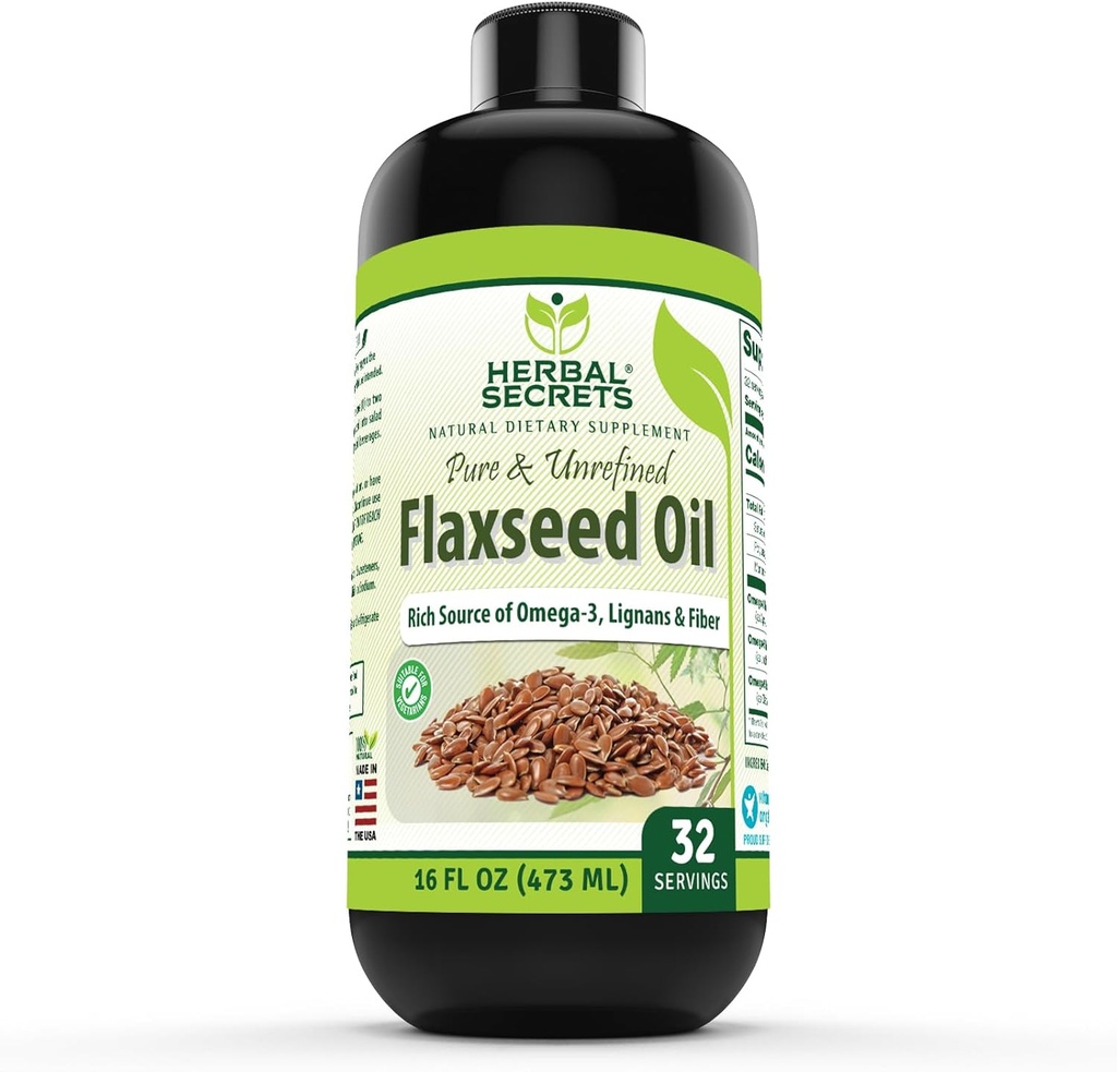 Herbal Secrets Organic Pellavaöljy Supplement . 16 Fl. Oz. (473 ml)