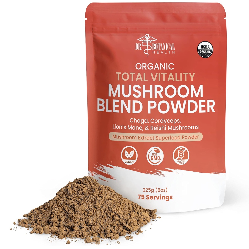 Organic Mushroom Powder Blend - 4-in-1 Reishi, Lion...