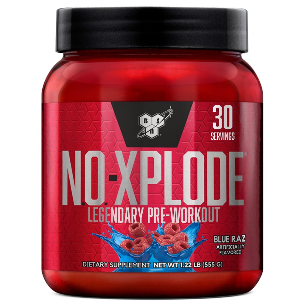 BSN N.O.-XPLODE Pre Treenout Powder, Energy Supplement miehille ja naisille Creatiini ja Beta-Alanine, maku: Blue Raz, 30 Tarjoilut