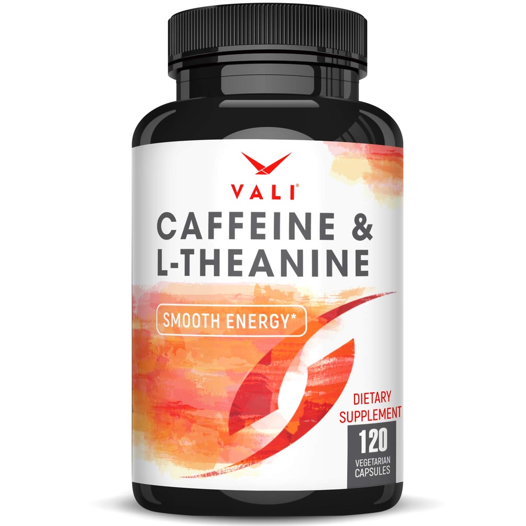 VALI Caffeine 50mg & L Theanine 100mg - Koffeinpiller & L-Theanin för Smart Smooth Energy & Focus Supplement. Nootropic Brain Booster Cognitive Support Stack & Focused Clarity. 120 Veggie kapslar