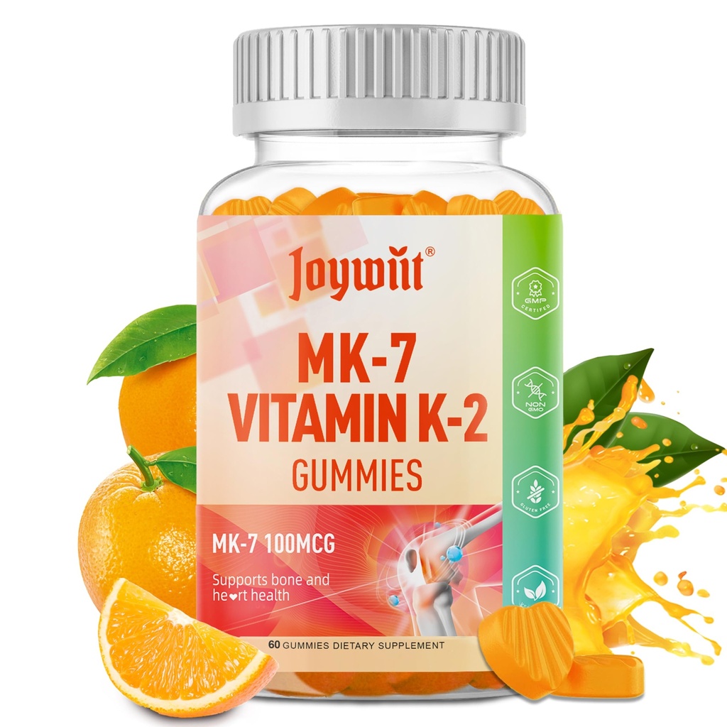 Vitamin K2 MK-7 Gummies 100mcg, Extra Strength K2 Vitamin Supplement för Bone & He-Art Support, Chewable Natural Orange Smak, Non GMO, Vegan, 60 Gummies