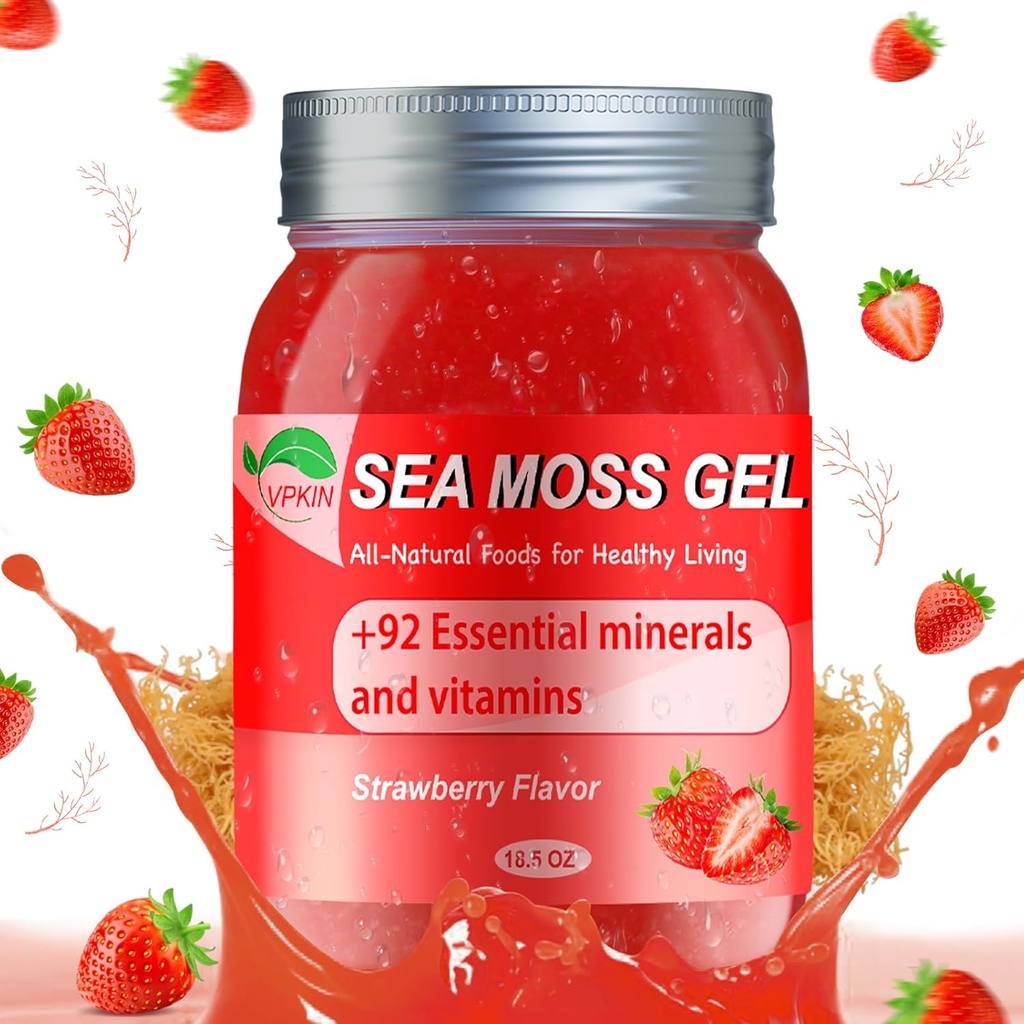 Sea Moss Gel,Organic Raw Irish Seamoss Gel Advanced Superfood,Immune and Digestive Support, Vitamin and Minerals Supplement(Strawberry,18.5OZ)