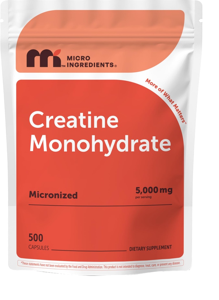 Kreatinmonohydrat 5,000mg, 500 kapslar | Rena kreatinpiller - Mikroniserad + Osmakad pulverkälla, lätt Absorption | Pre Workout & Muscle Health Support | Keto, icke-GMO