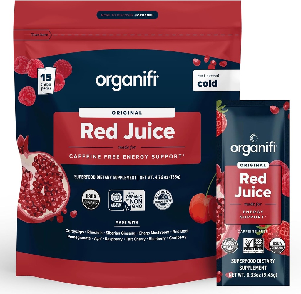 Organifi Red Juice - Energy Powder Vähentää Iltapäivällä Crashes ja Boosts Digestion ja Immuunijärjestelmä, 15 Go Packets
