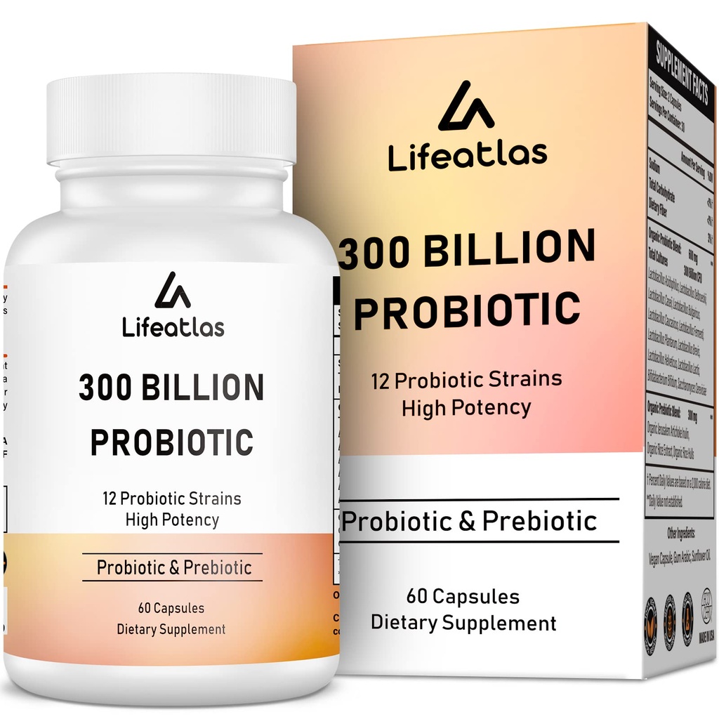 300 miljardia PMY Probiootit - Probiootit naisille ja miehille, 12 Probiootti kanta Plus Prebiootti, Immuuni-ja ruoansulatuskanavan, Gut Health, Gas Bloating, Hyllytabletti - 60 Caps