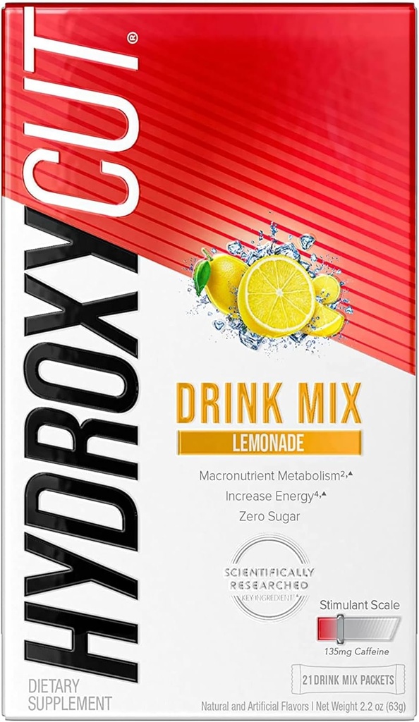 Hydroksicut Drink Mix, sitruunamehu - 21 matka-koko pakkaukset - nolla kaloreita tai sokeria - Boost aineenvaihdunta, polttaa kaloreita, lisätä energiaa - naisille ja miehille