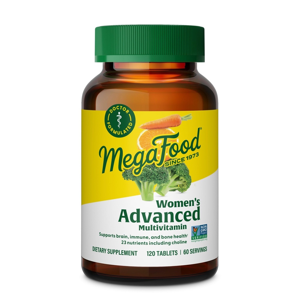 MegaFood Naisten Advanced Multivitamiini naisille - Tohtori Formulated kanssa rautaa, Koliinia, D-vitamiinia, C-vitamiinia ja sinkkiä - Aivojen terveys - Immuunituki - ei-GMO - Kasvissyöjä - 120 Tabs (60 Servings)