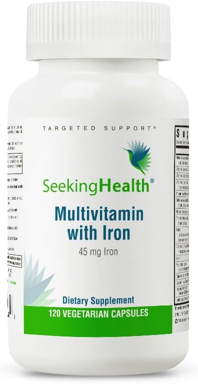 Etsiminen Health Multivitamiinia rautaa, 45 mg kelatoitua rautaa, aktiivinen B-vitamiinia Plus L-5-MTHF, tukee tervettä immuunijärjestelmää ja energian tuotantoa, kasvissyöjä kapselit (120 kapselia) *