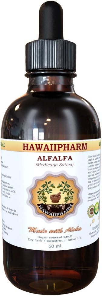 HawaiiPharm Alfalfa Liquid Extract, Organic Alfalfa (Medicago Sativa) Torkade Leaf Tincture Supplement 4 oz
