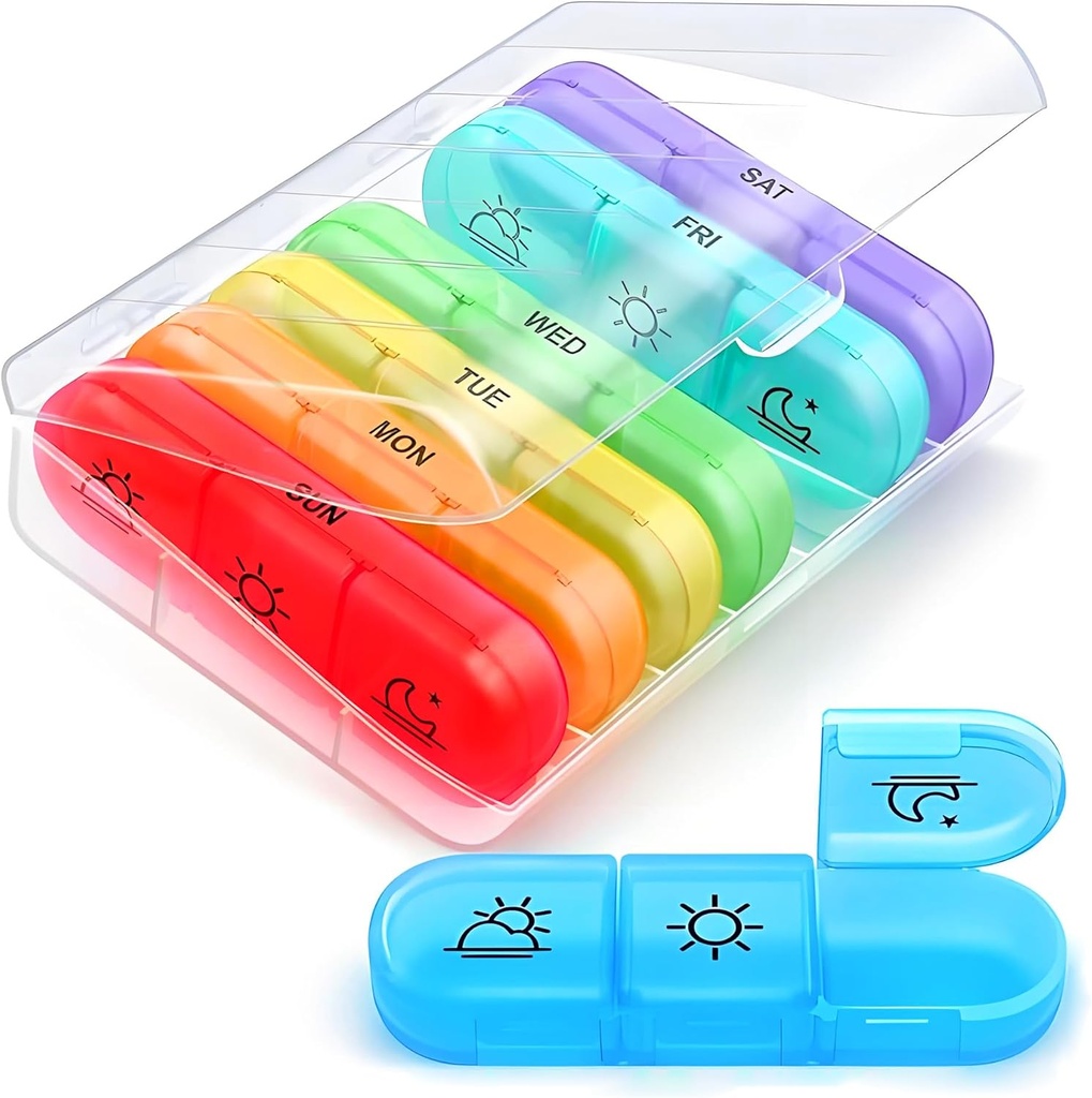 AIMI Weekly Pill Organizer 3 gånger om dagen, stora 7 dagar Pill Box 3 gånger om dagen med separat behållare, bärbar Pill Case för medicinering, vitaminer, fiskolja och kosttillskott