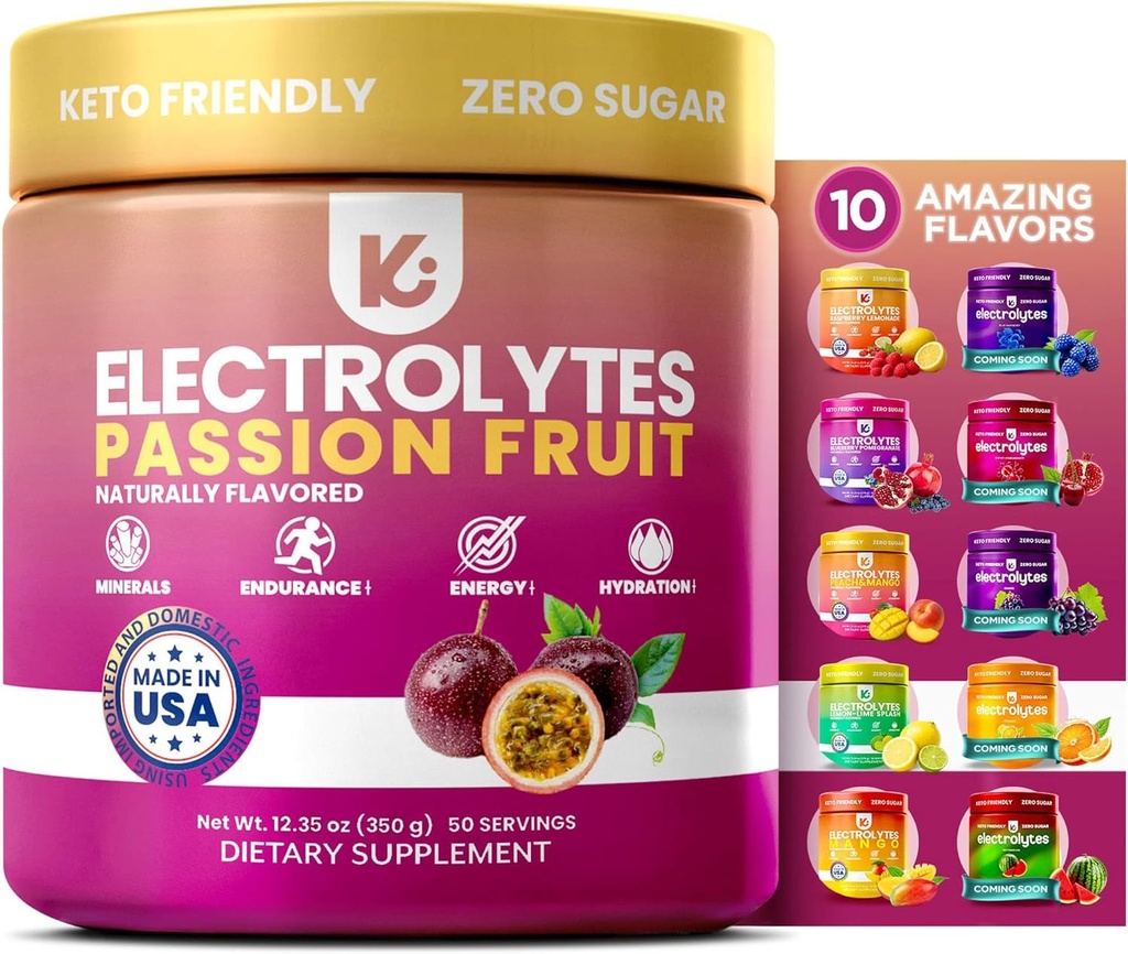 Keppi Electrolytes Powder - Passionfrukt smak - No Sugar Hydration Supplement med kalium, magnesium, natrium - 50 portioner - Keto, Vegan, Fasting-Friendly, Zero Calorie Electrolyte Drink