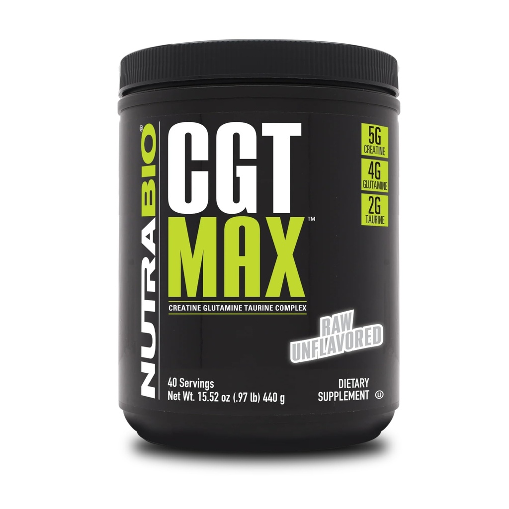 NutraBio CGT- MAX Powder- Creatiini, Glutamiini ja tauriini tukemaan lihasten Recovery ja vahvuus - 40 tarjoilua - makuamaton