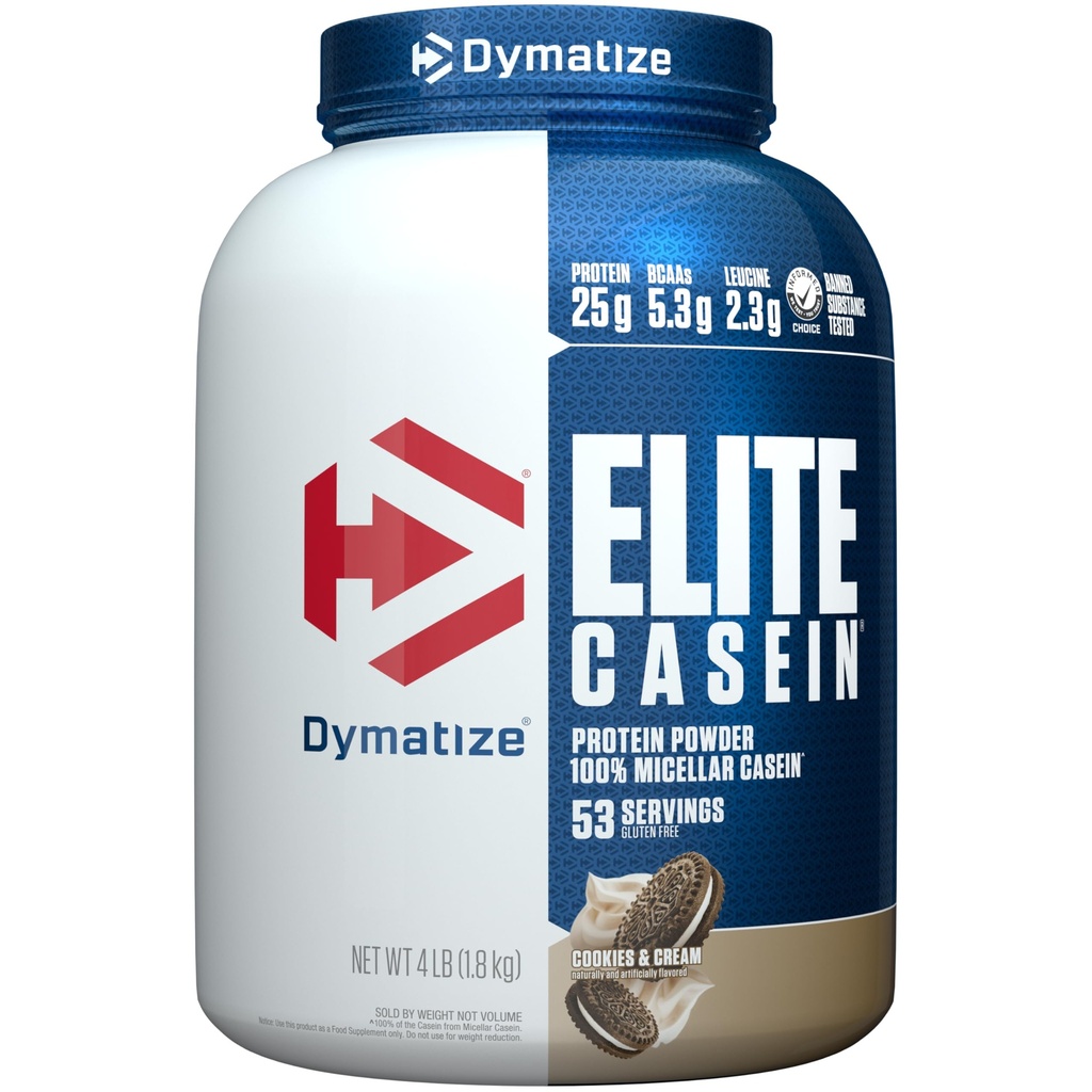 Dymatize Elite Casein Protein Powder, Cookies & Cream, 100% Micellar Casein, 25g Protein, 5,4g BCAAs, 2,3g Leusine, hidas absorbing Yön yli lihasten Recovery, 4 lb (53 tarjoilua)