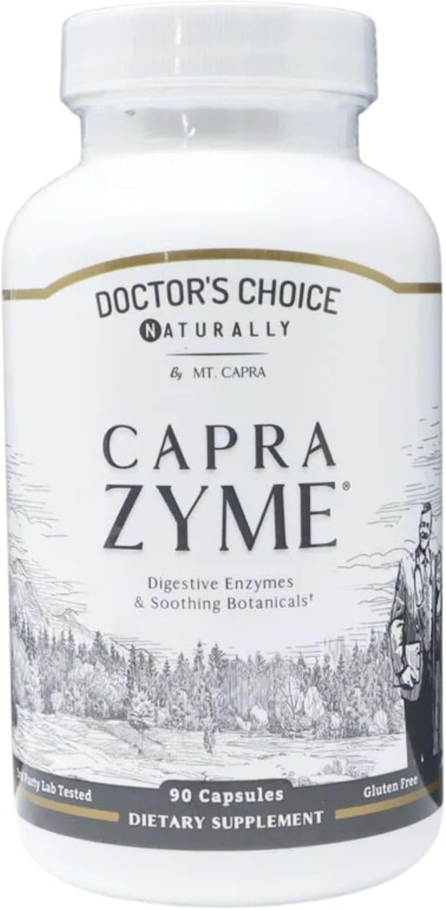 CapraZyme av Mt Capra | Vegetarisk Digestive Enzyme Supplement för män och kvinnor, Amylase, Lipase, Bromelain, Protease, med Botanisk Blend Grapefruit, Ginger och gurkmeja | 90 kapslar