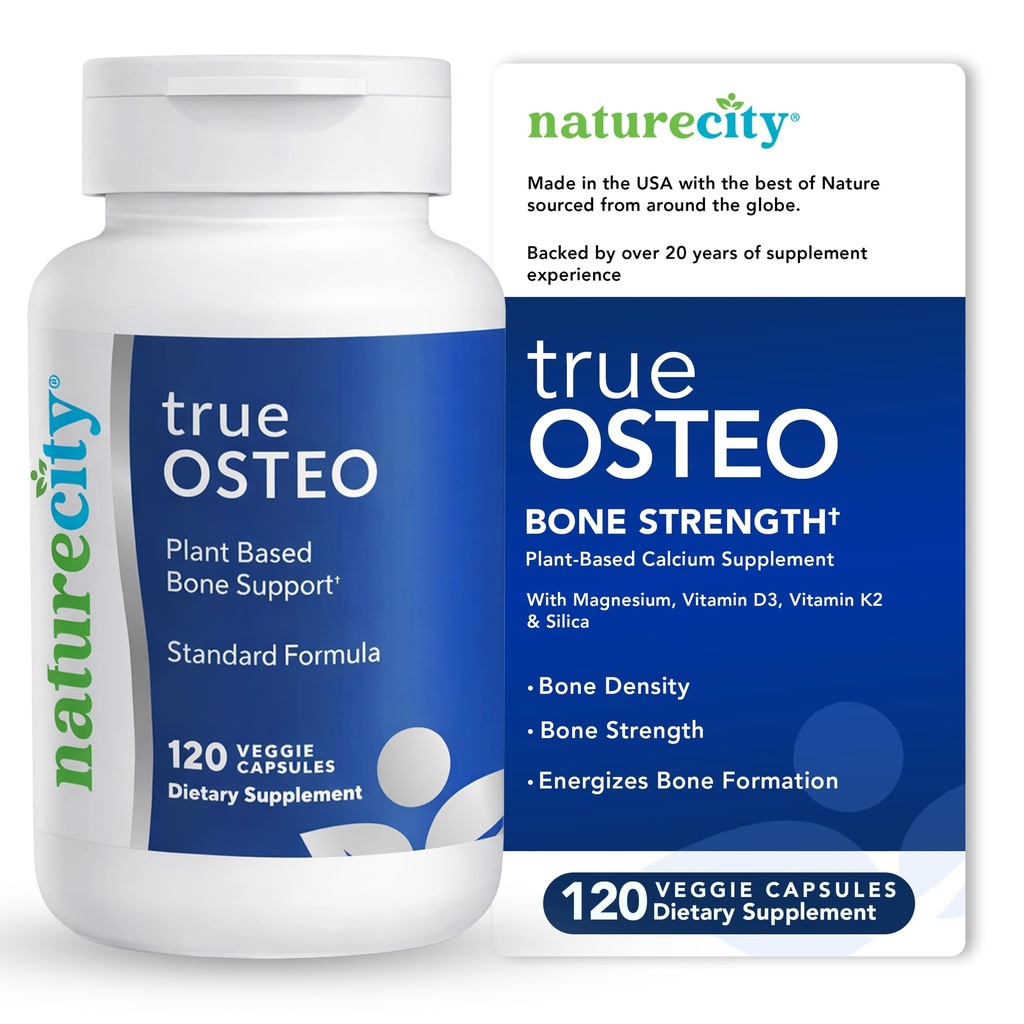 NatureCity True-Osteo Plant-Based Supplement for Bone Strength ... AlgaeCal Kalsium & Magnesium, Plant-Based D3-vitamiini, K2-vitamiini, silikoni...