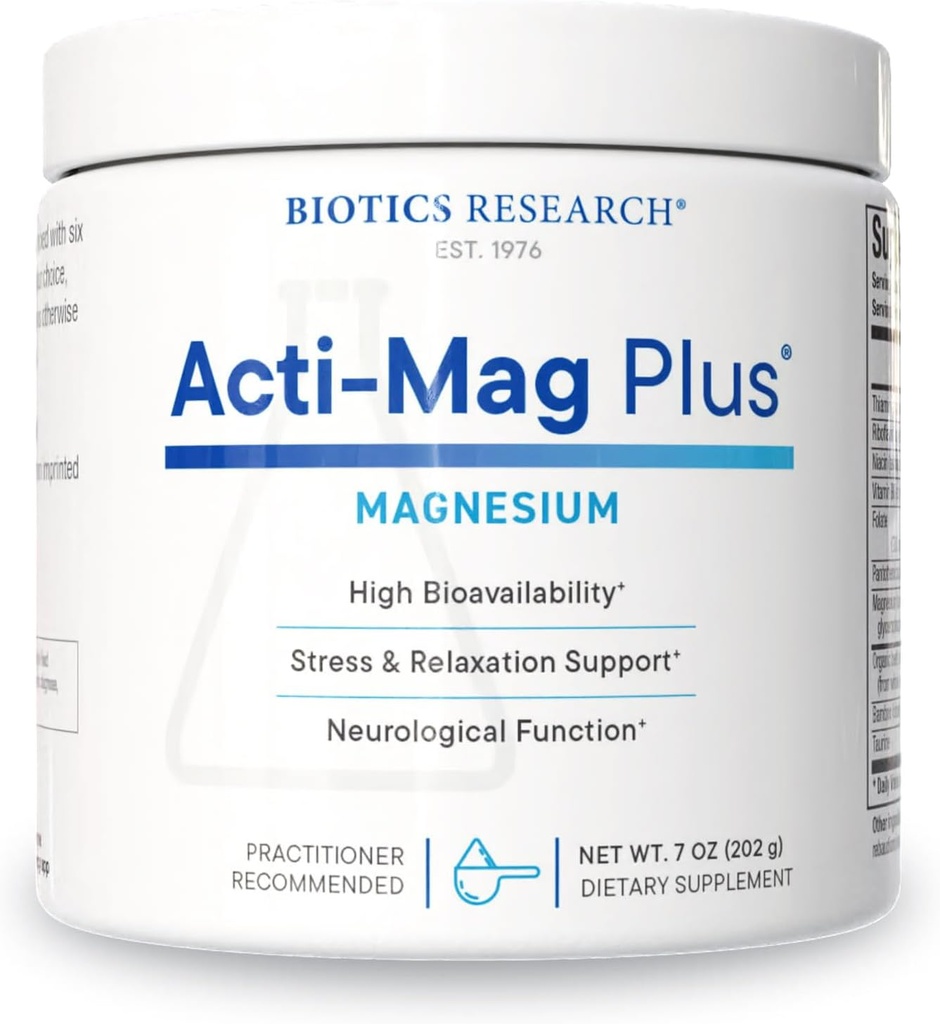 Biotics Research Acti-Mag PlusTM Erittäin biologisesti käytettävissä oleva jauhe 400 mg Magnesium Formula, 5g / Serving, Optimoi stressin vaste, edistää rentoutumista, tervettä energiatasoa, lihasten mukavuutta 7 Oz