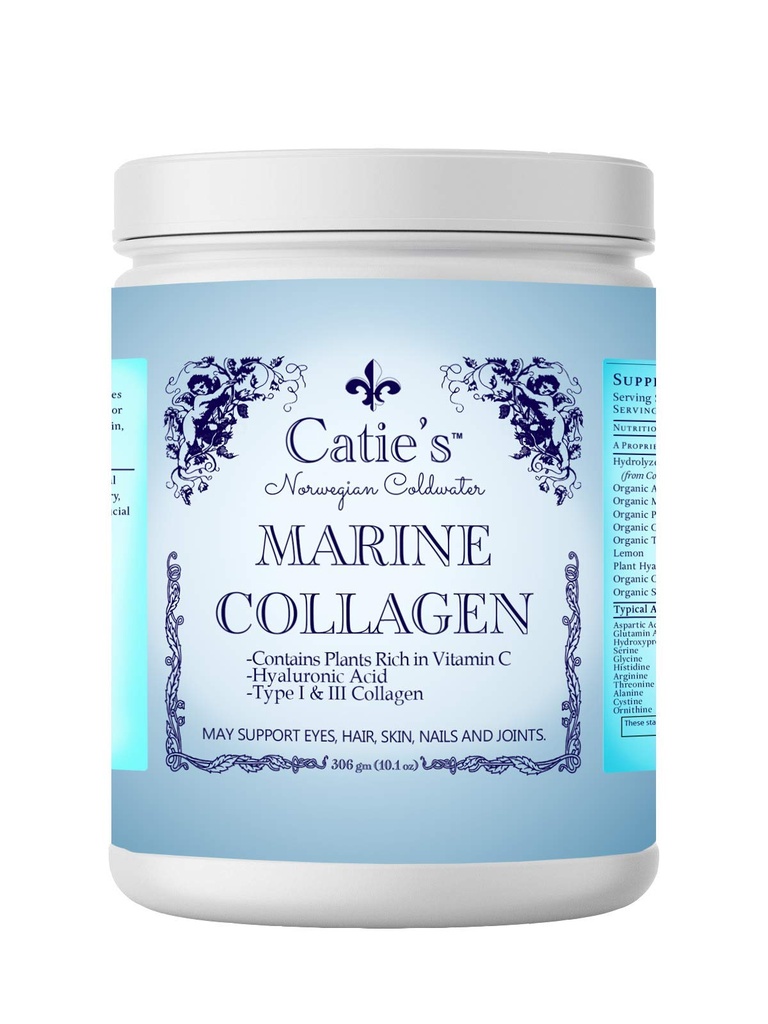 Catien Marine Collagen- Premium Wild Caught Collagen (tyyppi 1 & 3) Cold Water Nordic Cod w/Plant Based C-vitamiini, Hyaluronic Acid + Yrtit! Ei-muuntogeenisiä. 30 päivän toimitus.