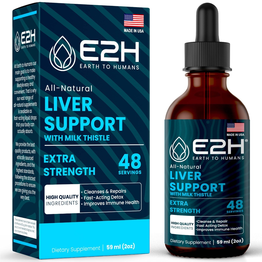Maksa Cleanse Detox & Korjaus - Herbal Liver Support Milk Thistle Supplement - Silymarin Milk Thistle Lisäravinteet voikukan juuri, Chanca Piedra, Turmeric Root & Artisoke Extract - 2 Fl Oz by E2H