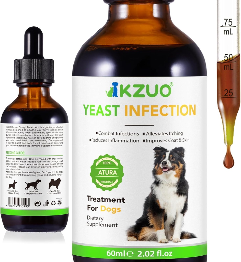 Natural Yeast Infection Behandling för hundar - Effektiv Hund Ear Infection Behandling & Allergy Relief, Reducerar Inflammation, lindrar Itching, Combats Infections, förbättrar Coat & Skin